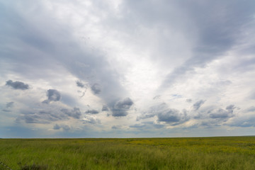 Fototapeta na wymiar Low clouds and green grass