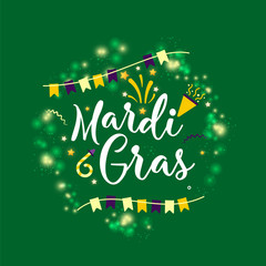 Carnival Mardi Gras greeting card with typography design