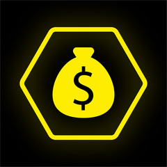 Neon Button Polygon - Geldsack Dollar