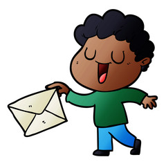 laughing cartoon man with letter