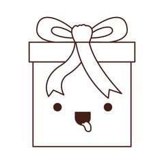 kawaii gift box icon with decorative ribbon in monochrome silhouette