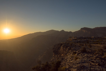 Sunset Oman Mountains at Jabal Akhdar in Al Hajar Mountains
