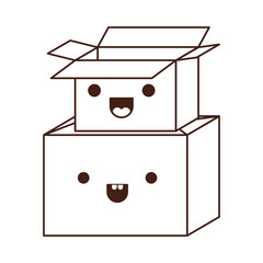 kawaii cardboard boxes stacked in monochrome silhouette