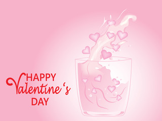 Pink heart shape with water down the glass in pink tone. Happy valentine's day background.