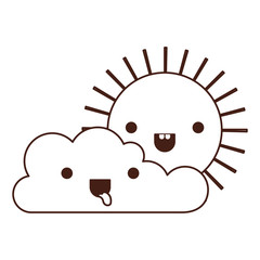 kawaii cloud and sun in monochrome silhouette