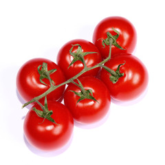 Tomates en grappes sur fond blanc
