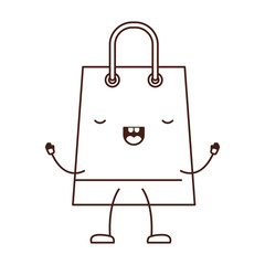 trapezoid animated kawaii shopping bag icon with handle in monochrome silhouette