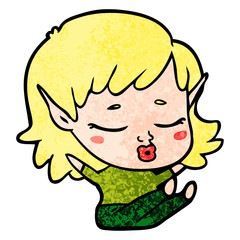 pretty cartoon elf girl sitting