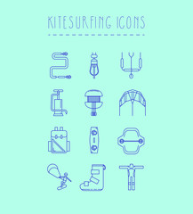 Thin line kitesurfing icon set