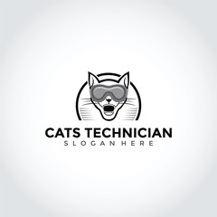 Cat Technician Logo Template Design. Vector Illustrator Eps. 10