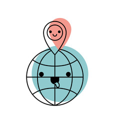 kawaii world globe and kawaii map pointer on top in watercolor silhouette