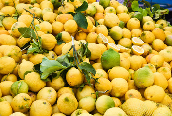 Lemons on market stall display
