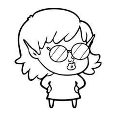 pretty cartoon elf girl with sunglasses