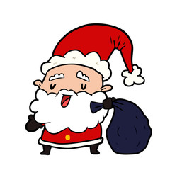 cartoon santa claus carrying sack of presents