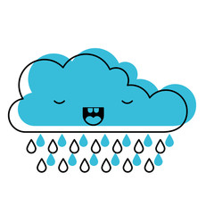 kawaii cloud with rain in watercolor silhouette