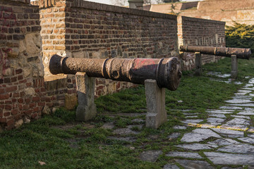 Old canons at Kalemegdan fortress wall in Belgrade