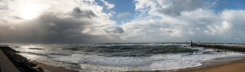 Ocean storm weather with huge waves in Biarritz, France