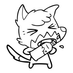 angry cartoon fox opening water bottle