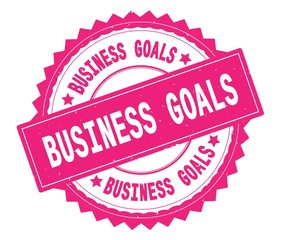 BUSINESS GOALS pink text round stamp, with zig zag border.
