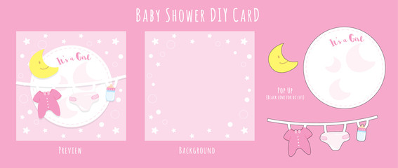 Baby Girl Shower DIY Handmade Card , Happy Birthday for new born celebration greeting and invitation.