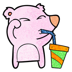 cartoon tired bear rubbing eyes drinking soda