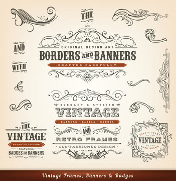 Vintage Calligraphic Frames, Banners And Badges