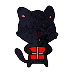 cartoon cat with present