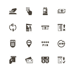 Atm icons. Perfect black pictogram on white background. Flat simple vector icon.
