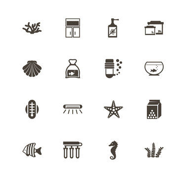 Aquarium icons. Perfect black pictogram on white background. Flat simple vector icon.