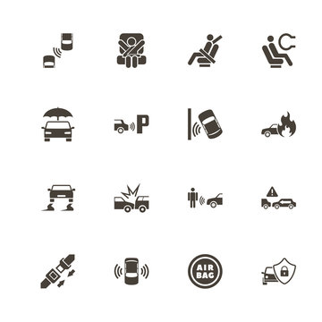 Auto Safety icons. Perfect black pictogram on white background. Flat simple vector icon.