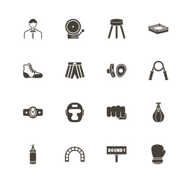 Boxing and Fighting icons. Perfect black pictogram on white background. Flat simple vector icon.