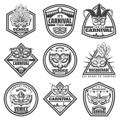 Fototapeta premium Vintage Monochrome Venice Carnival Labels Set
