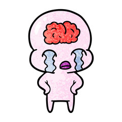 cartoon big brain alien crying