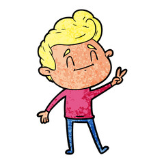 happy cartoon man giving a peace sign