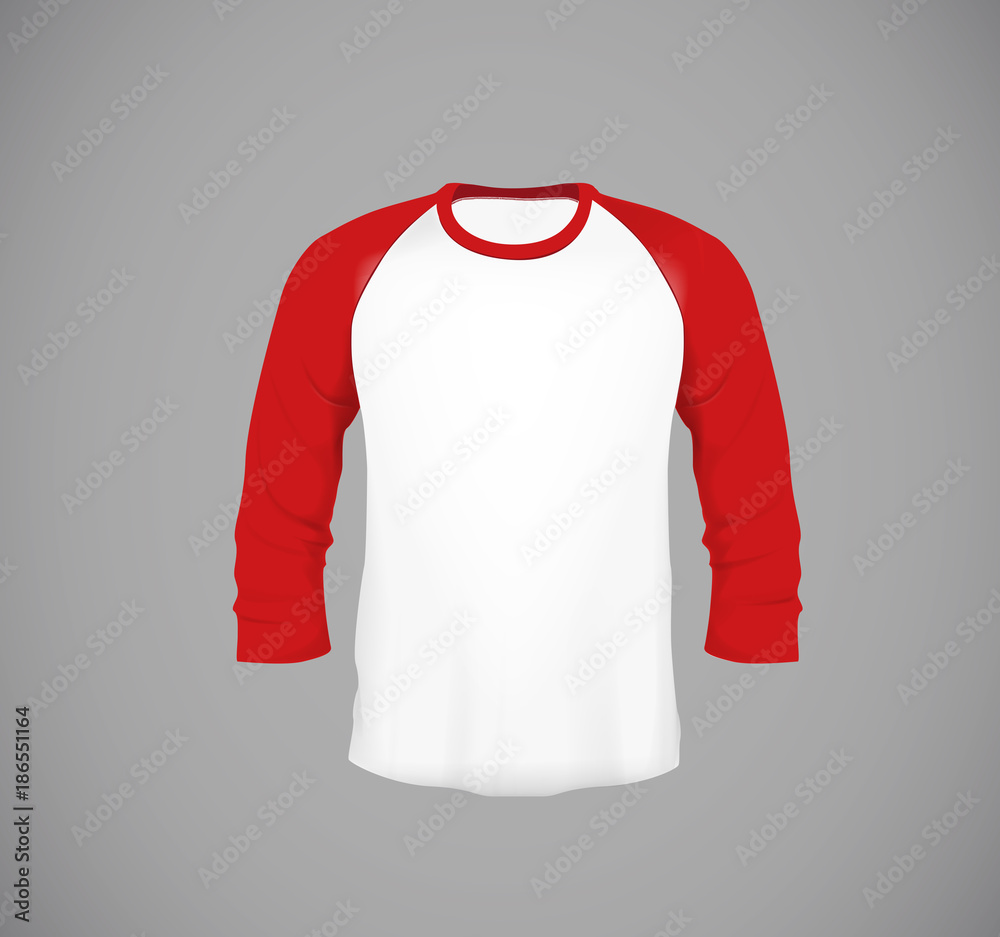 Sticker men's slim-fitting long sleeve baseball shirt. red mock-up design template for branding. - Stickers
