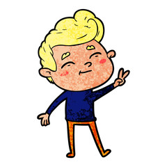 Obraz premium happy cartoon man giving a peace sign