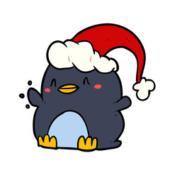cartoon penguin wearing christmas hat