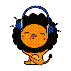 cartoon lion listening to music