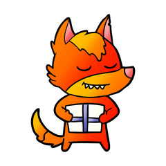 fox cartoon character with present