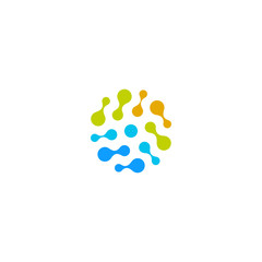 Colorful related circles shape logo. New technology vector symbol.