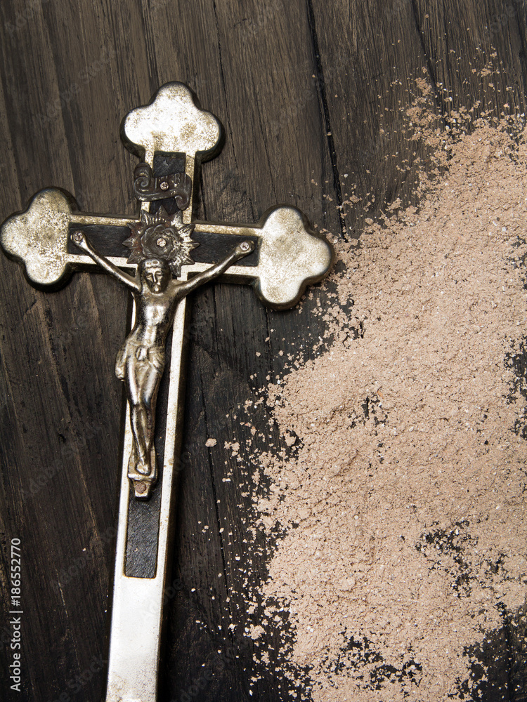 Wall mural cross and ash - symbols of ash wednesday.