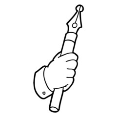 cartoon hand holding fountain pen
