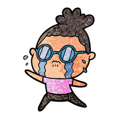 cartoon crying woman wearing spectacles