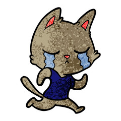 crying cartoon cat running away