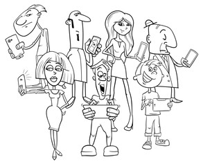 cartoon people with electronic devices