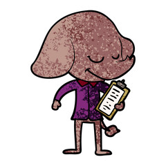 cartoon smiling elephant with clipboard