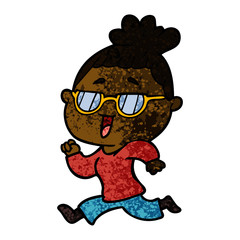 cartoon happy woman wearing spectacles