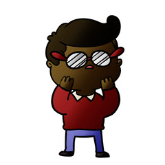 cartoon aloof man considering