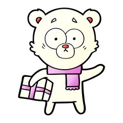 polar bear with christmas present cartoon