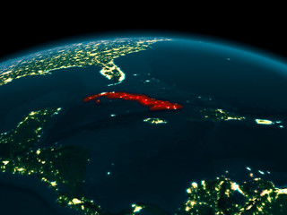 Orbit view of Cuba at night